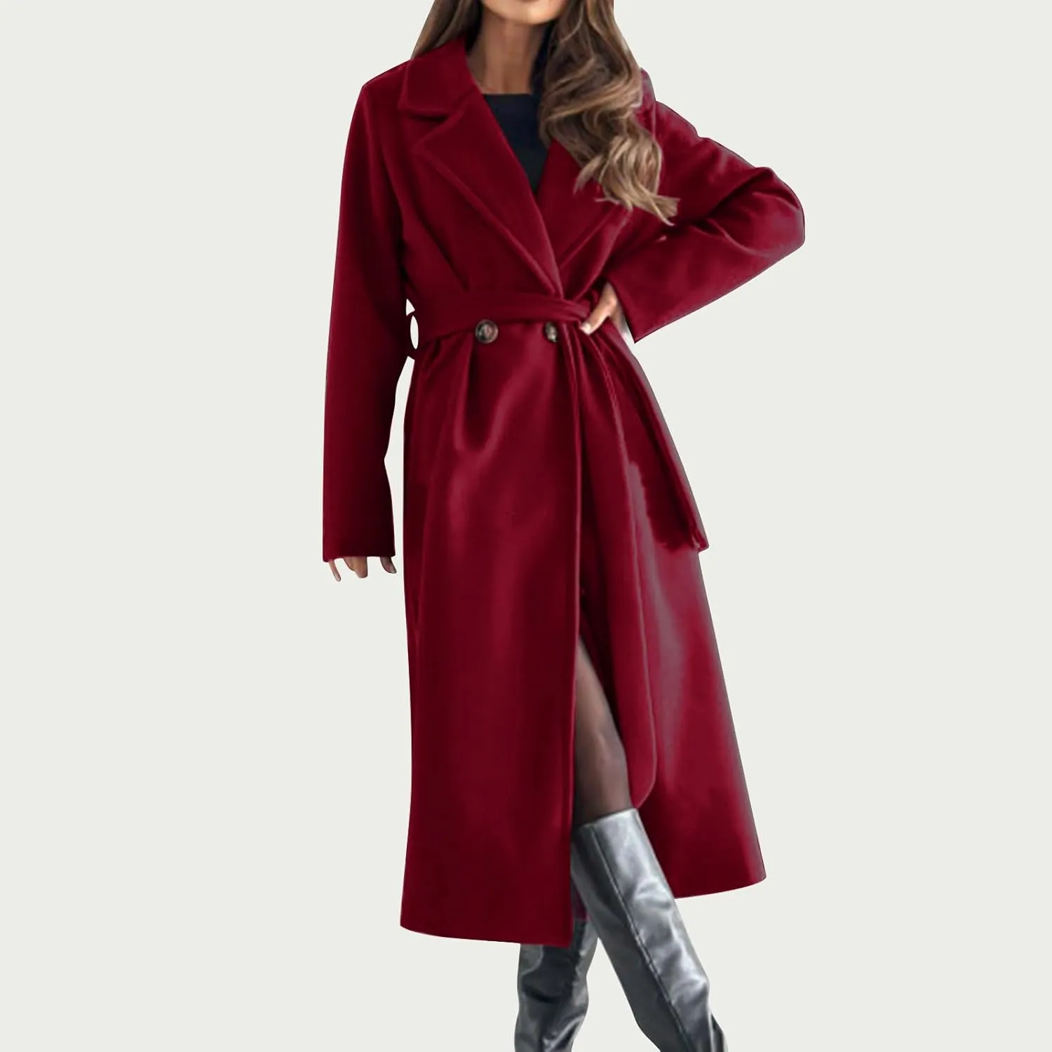 Women's Belted Casual Trench Coat, Oversized Loose Open Front Jackets Long Sleeve Elegant Evening Club Clothes Tops