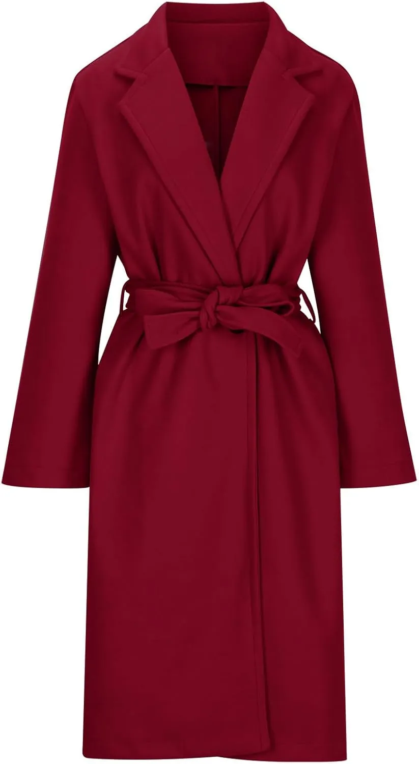 Women's Belted Casual Trench Coat, Oversized Loose Open Front Jackets Long Sleeve Elegant Evening Club Clothes Tops
