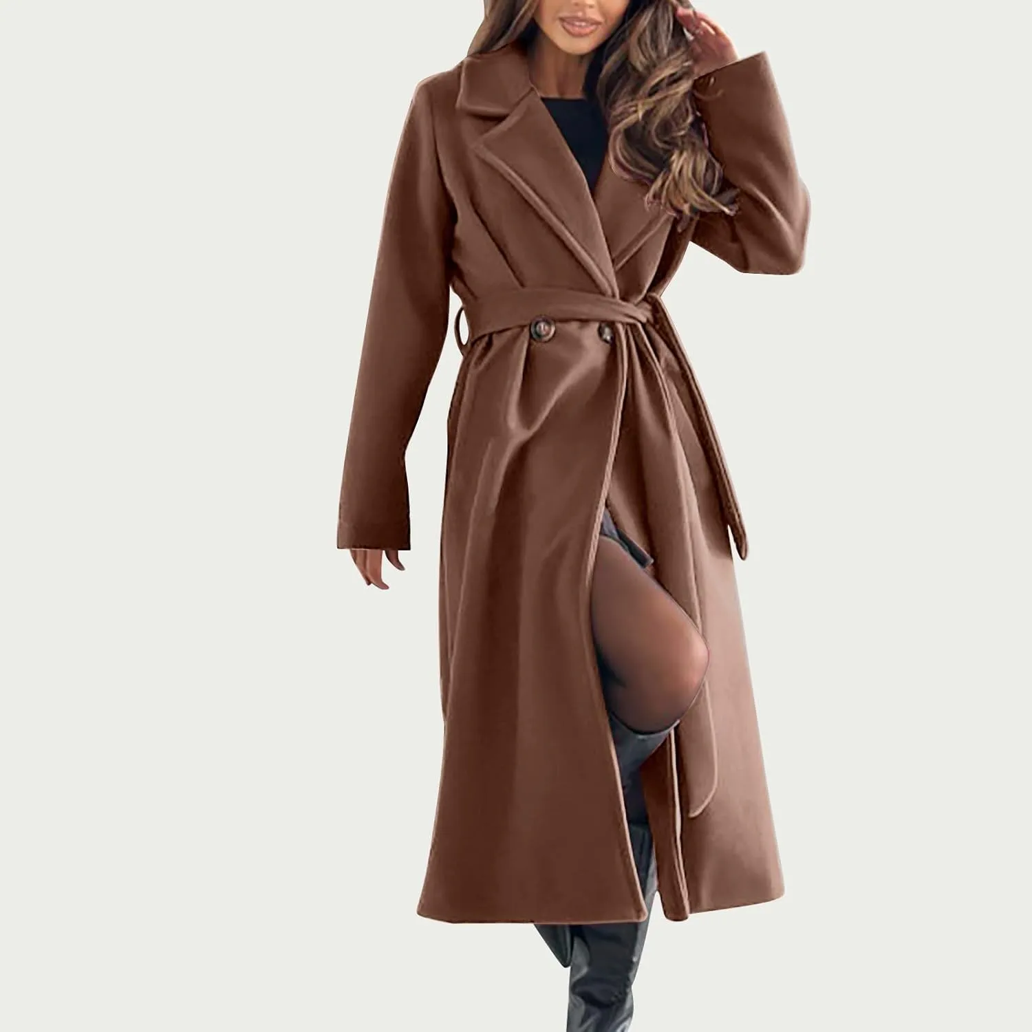 Women's Belted Casual Trench Coat, Oversized Loose Open Front Jackets Long Sleeve Elegant Evening Club Clothes Tops