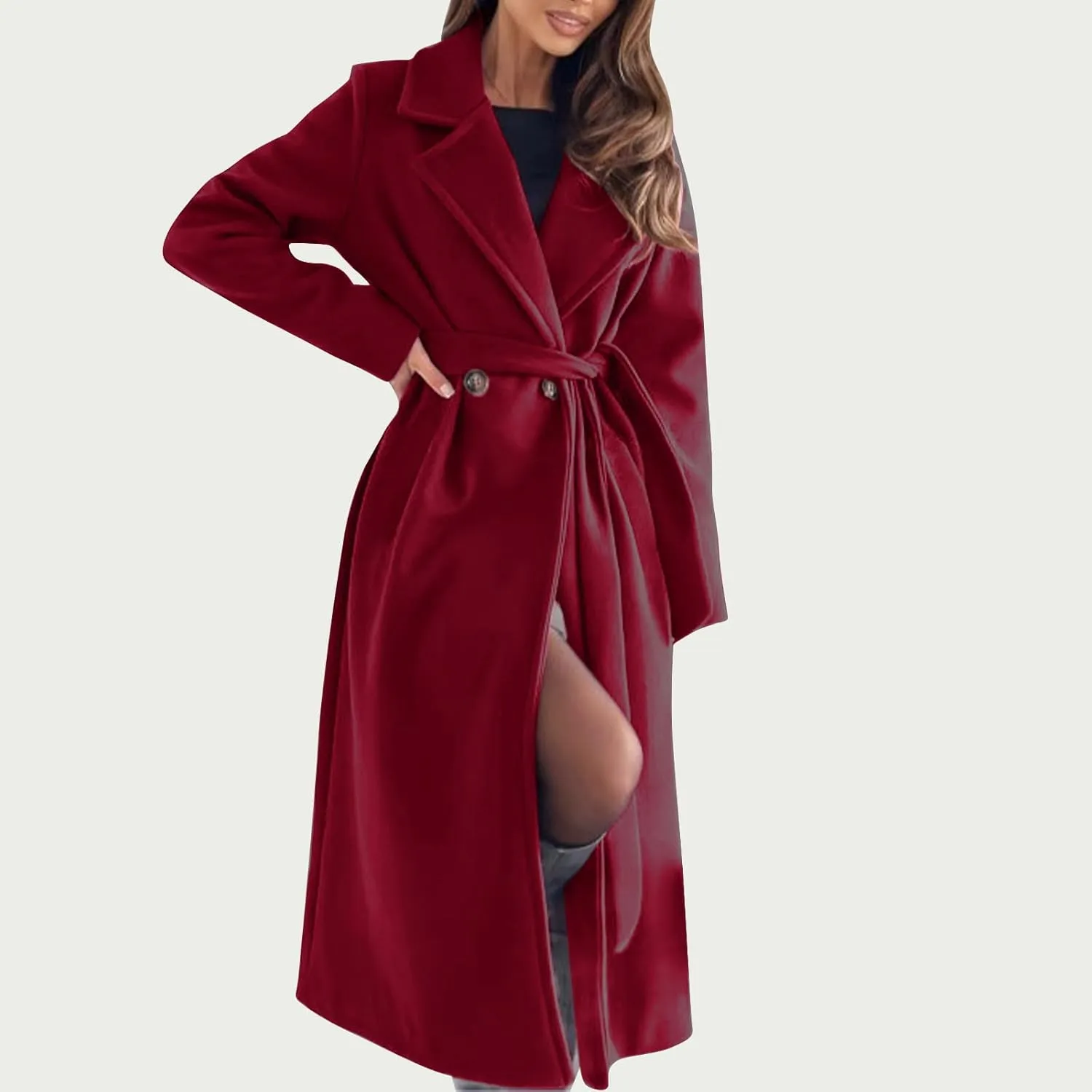 Women's Belted Casual Trench Coat, Oversized Loose Open Front Jackets Long Sleeve Elegant Evening Club Clothes Tops