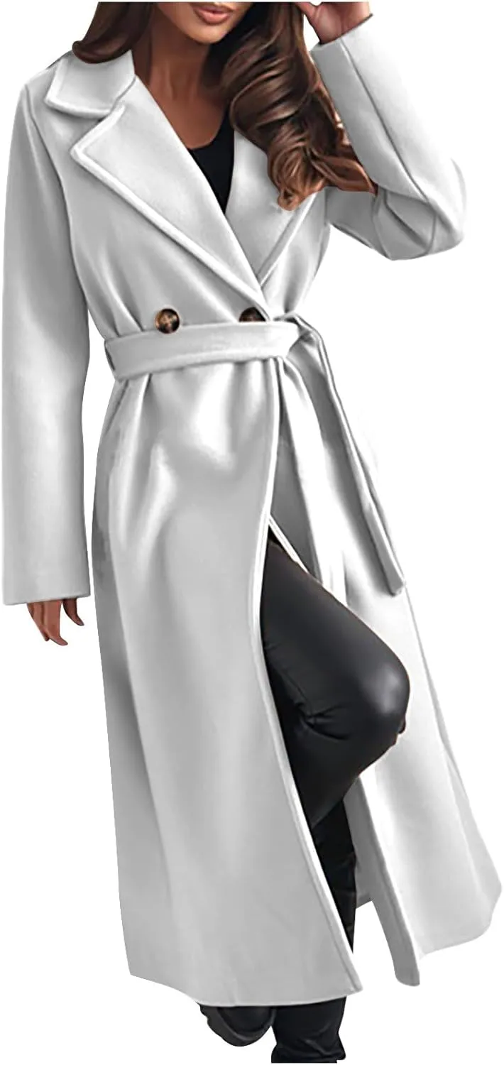 Women's Belted Casual Trench Coat, Oversized Loose Open Front Jackets Long Sleeve Elegant Evening Club Clothes Tops