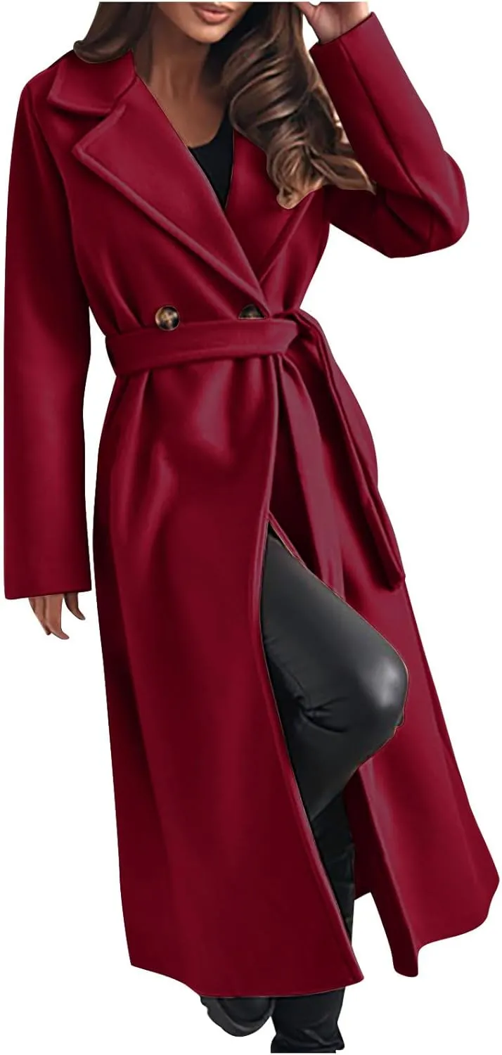 Women's Belted Casual Trench Coat, Oversized Loose Open Front Jackets Long Sleeve Elegant Evening Club Clothes Tops