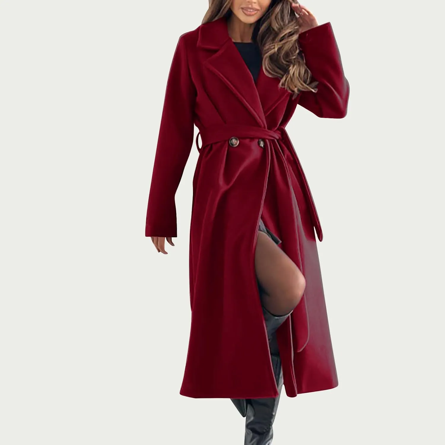Women's Belted Casual Trench Coat, Oversized Loose Open Front Jackets Long Sleeve Elegant Evening Club Clothes Tops