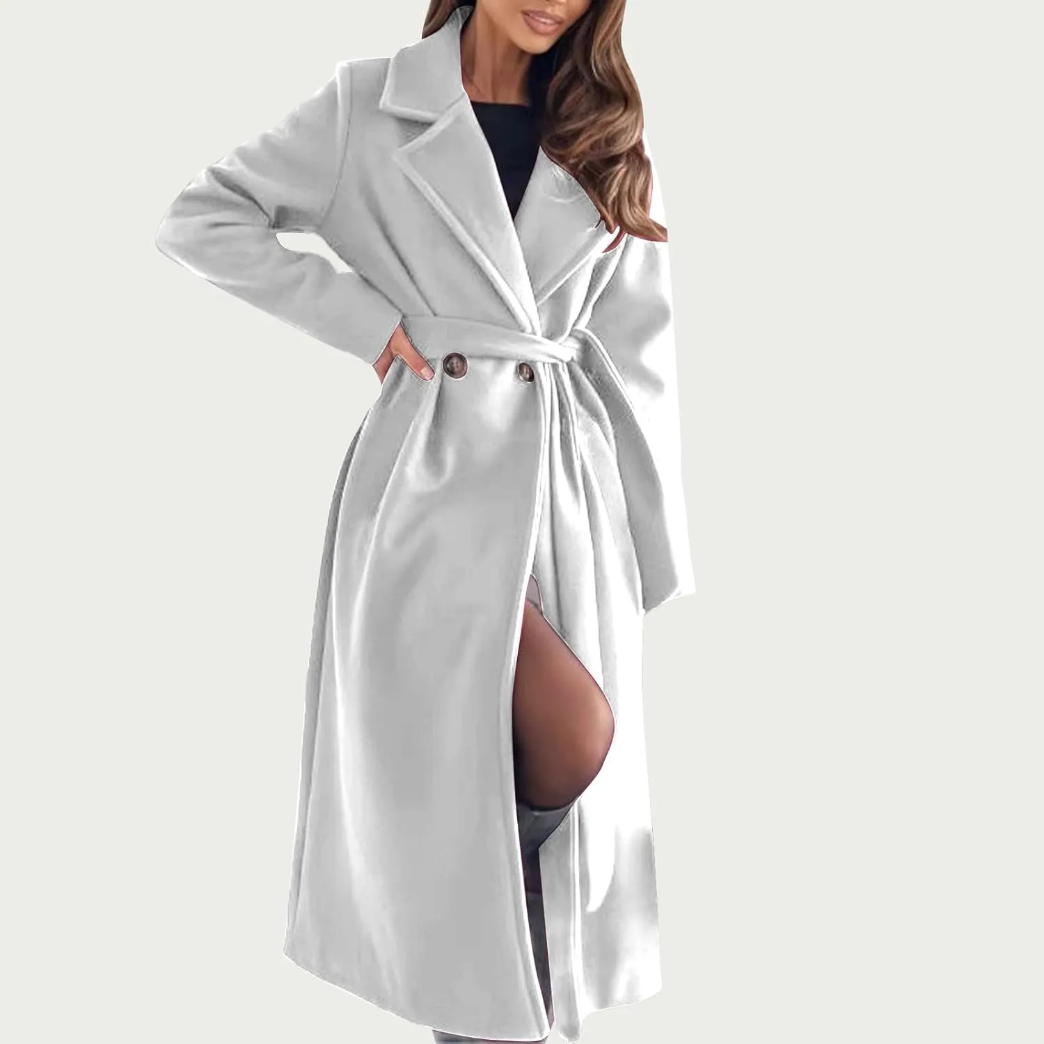 Women's Belted Casual Trench Coat, Oversized Loose Open Front Jackets Long Sleeve Elegant Evening Club Clothes Tops