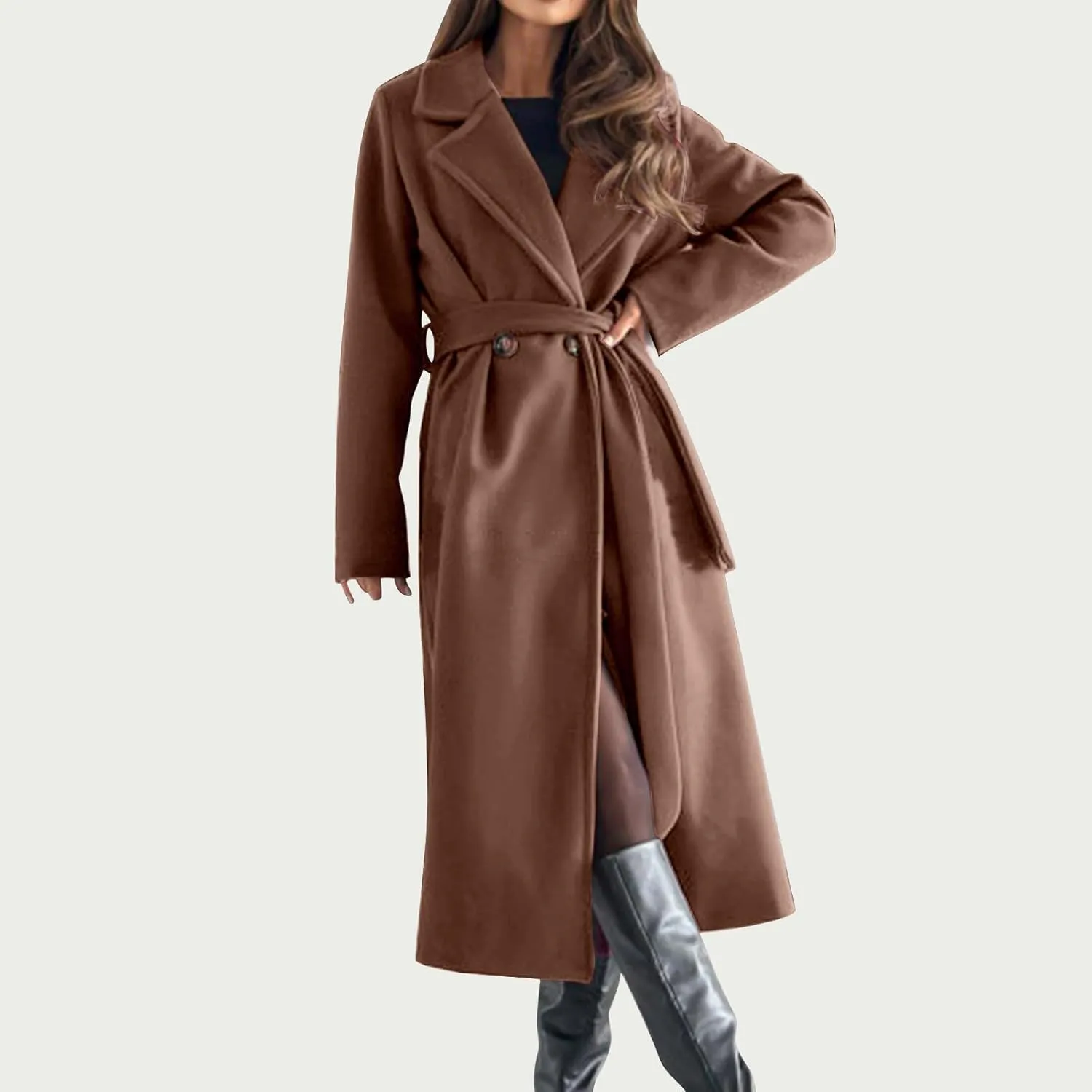 Women's Belted Casual Trench Coat, Oversized Loose Open Front Jackets Long Sleeve Elegant Evening Club Clothes Tops