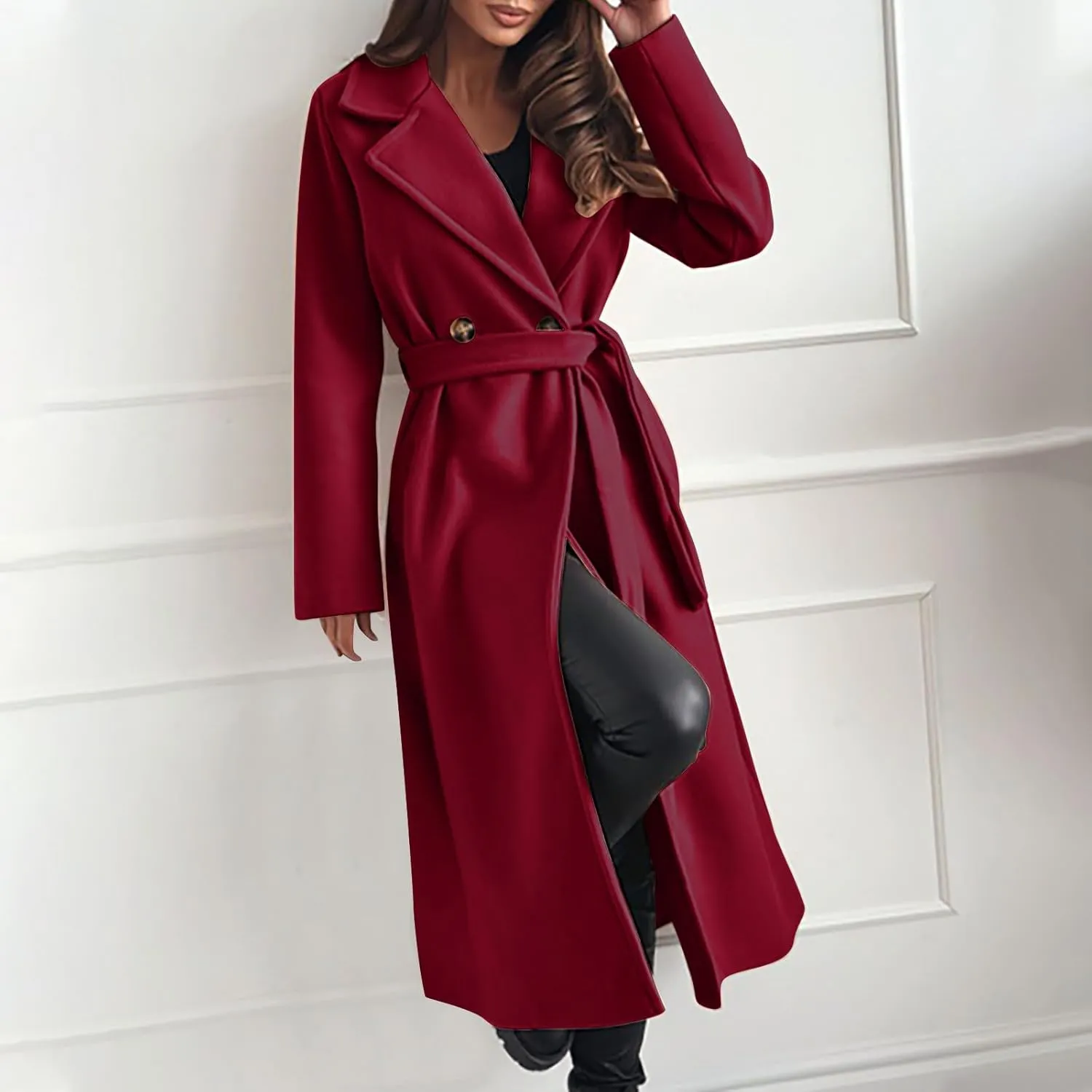 Women's Belted Casual Trench Coat, Oversized Loose Open Front Jackets Long Sleeve Elegant Evening Club Clothes Tops