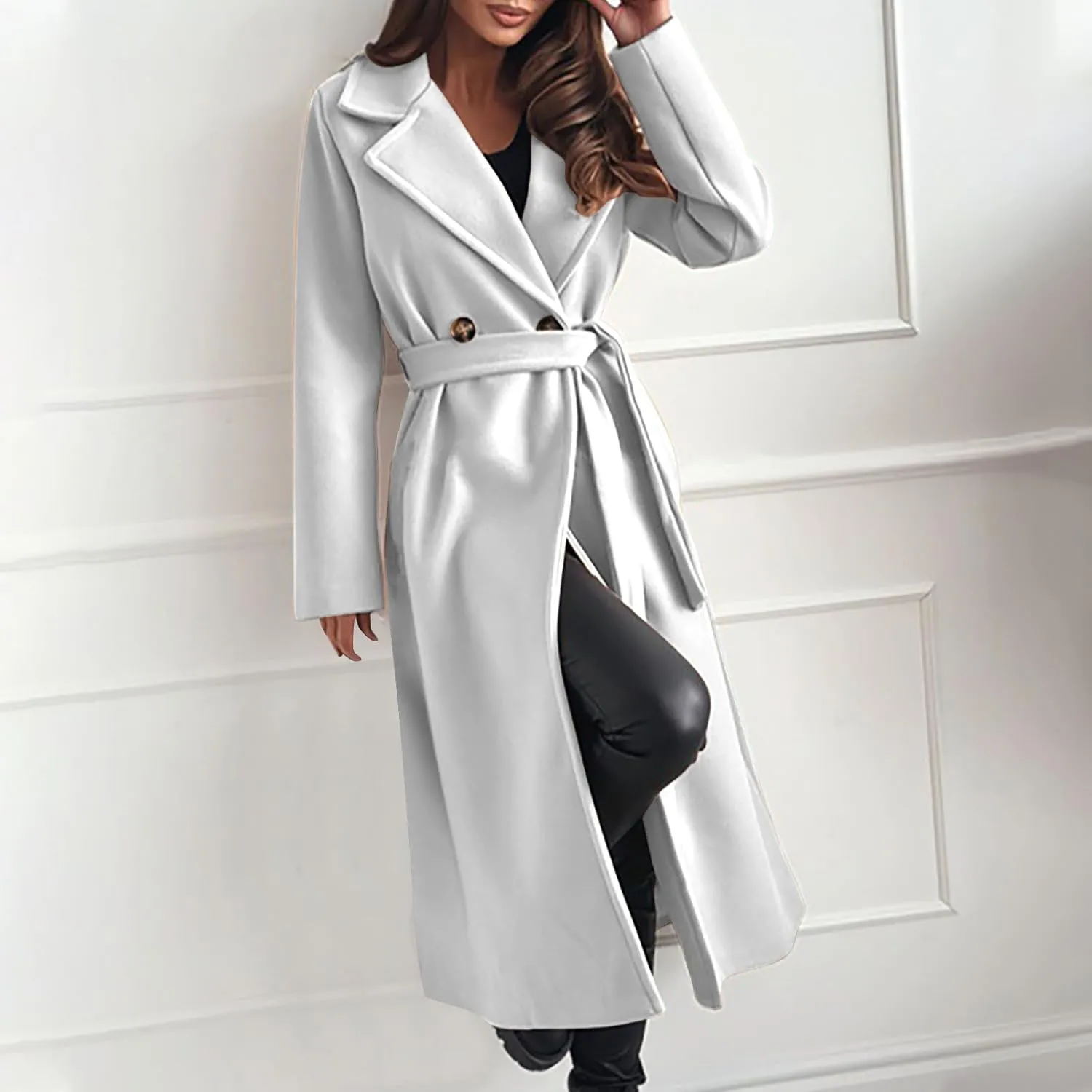 Women's Belted Casual Trench Coat, Oversized Loose Open Front Jackets Long Sleeve Elegant Evening Club Clothes Tops