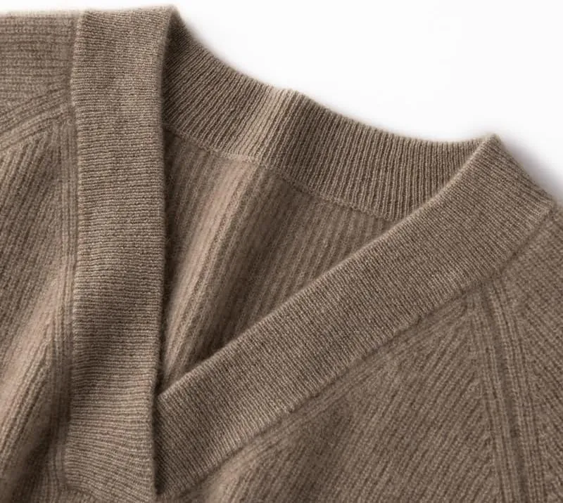 Women's Cashmere and Merino Wool Blend V Neck Sweater Lightweight Knit Sweater