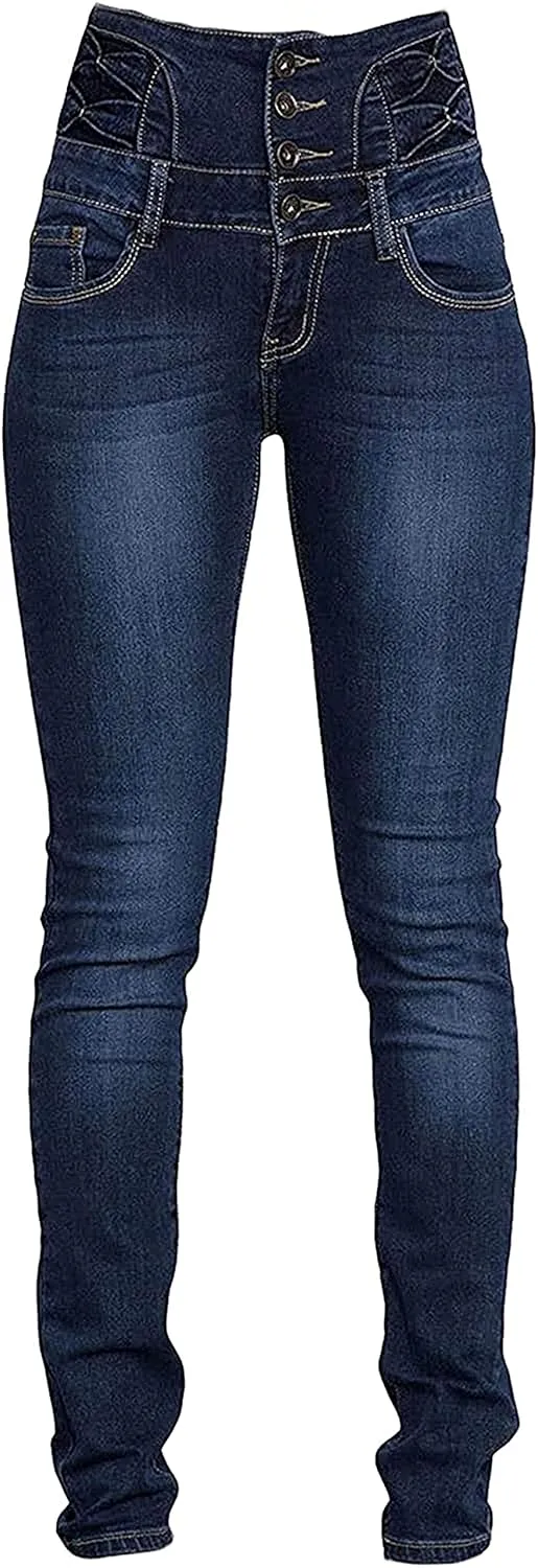 Women's high-Rise Slim-fit Stretch Jeans Colombian Design Butt Lift Jeans High Waisted Sexy Skinny Denim Pants Trousers (X-Large,Dark Blue 1)