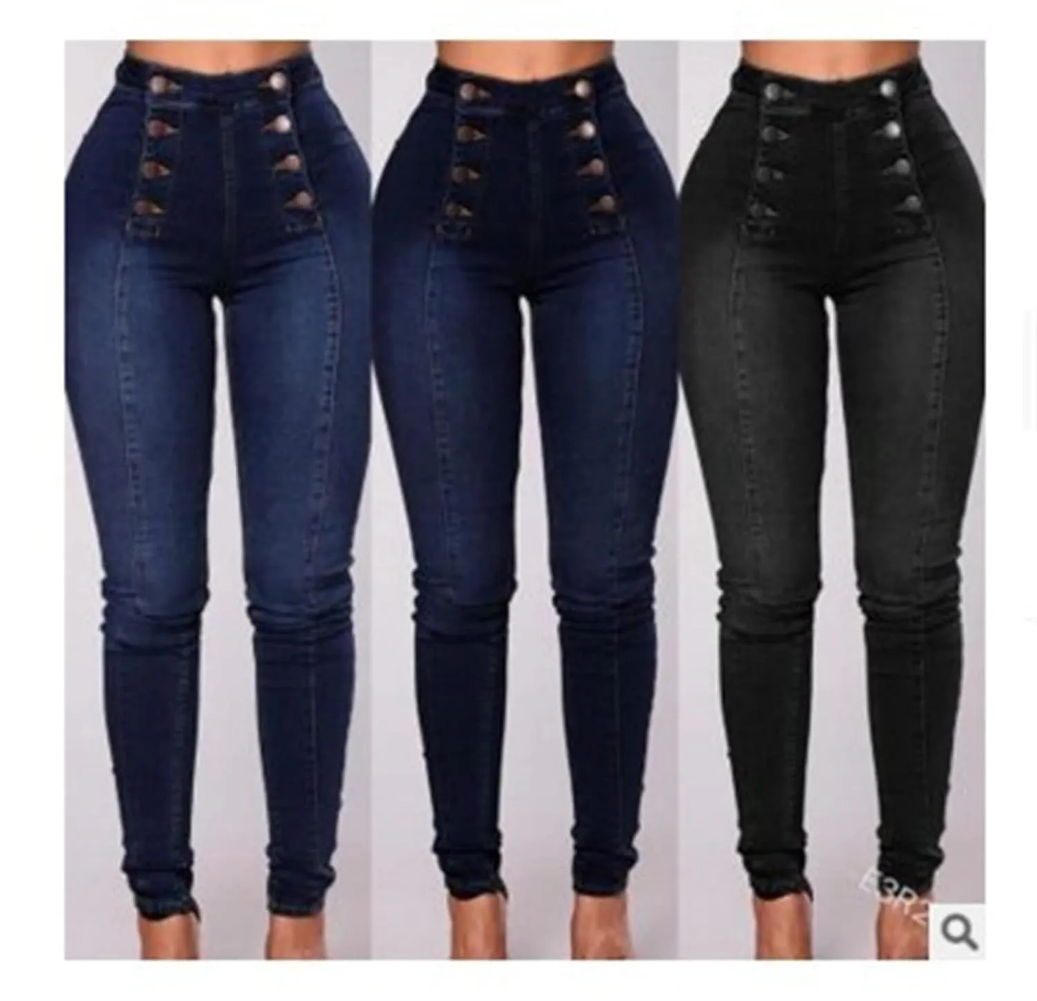 Women's High Waist Butt Lift Jeans Double Breasted Skinny Jeans Stretch Slim Denim Pants Calf Jeans Trousers (Medium,Blue)