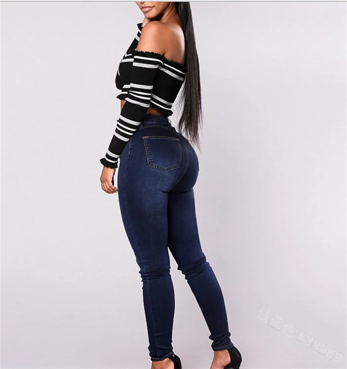 Women's High Waist Butt Lift Jeans Double Breasted Skinny Jeans Stretch Slim Denim Pants Calf Jeans Trousers (Medium,Blue)
