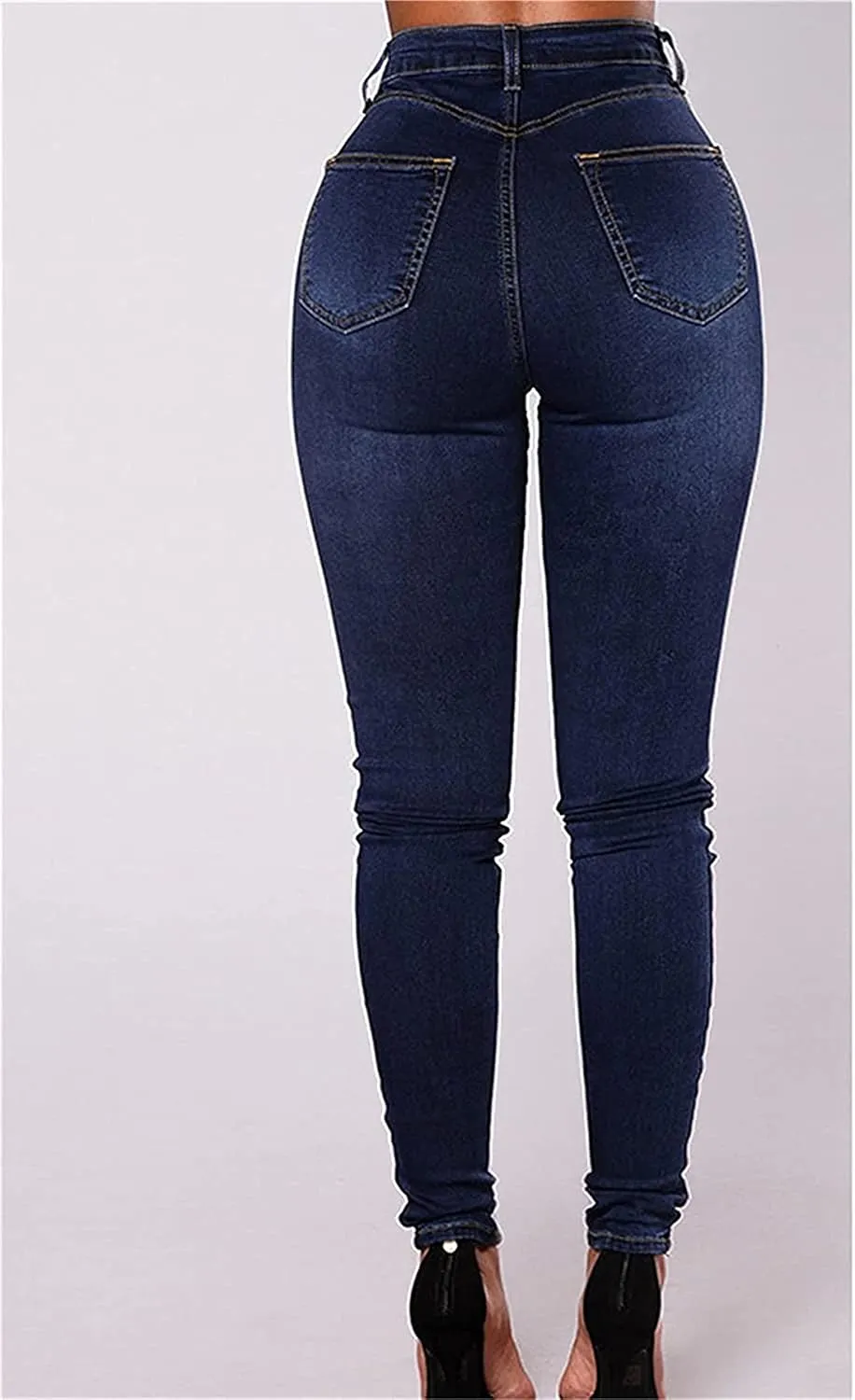 Women's High Waist Butt Lift Jeans Double Breasted Skinny Jeans Stretch Slim Denim Pants Calf Jeans Trousers (Medium,Blue)