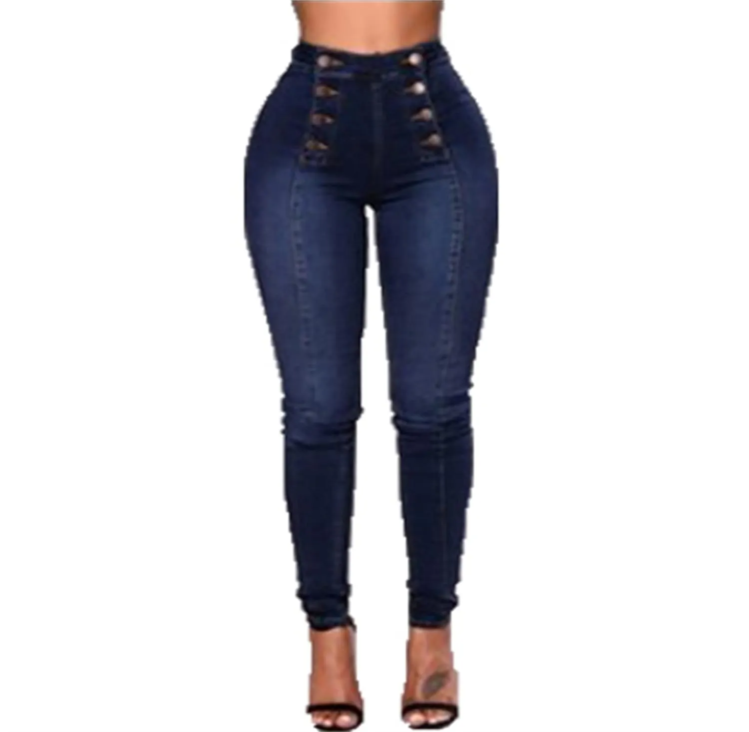 Women's High Waist Butt Lift Jeans Double Breasted Skinny Jeans Stretch Slim Denim Pants Calf Jeans Trousers (Medium,Blue)