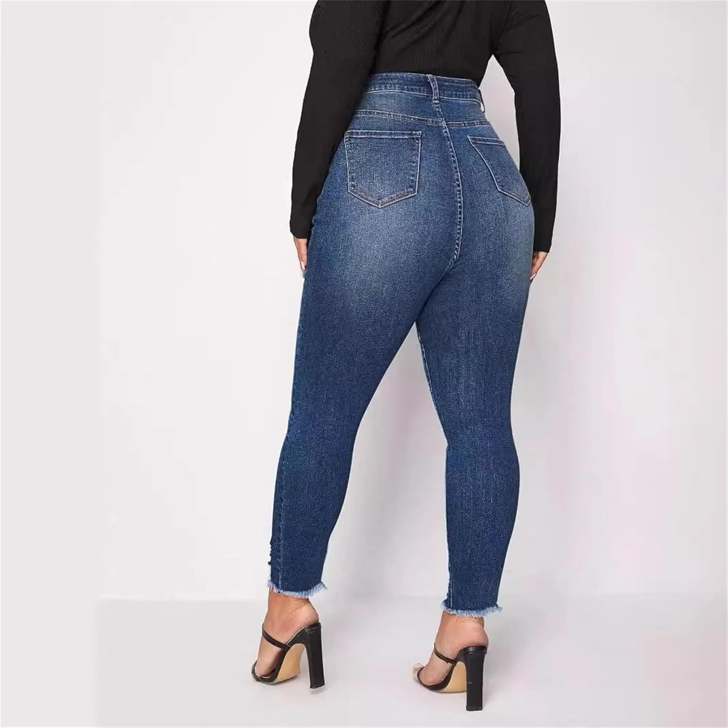 Women's Mid Rise Raw Edge Jeans 2025 Spring Slim Fit Skinny Pants Tight Fashion Casual Pants Large Size Jeans