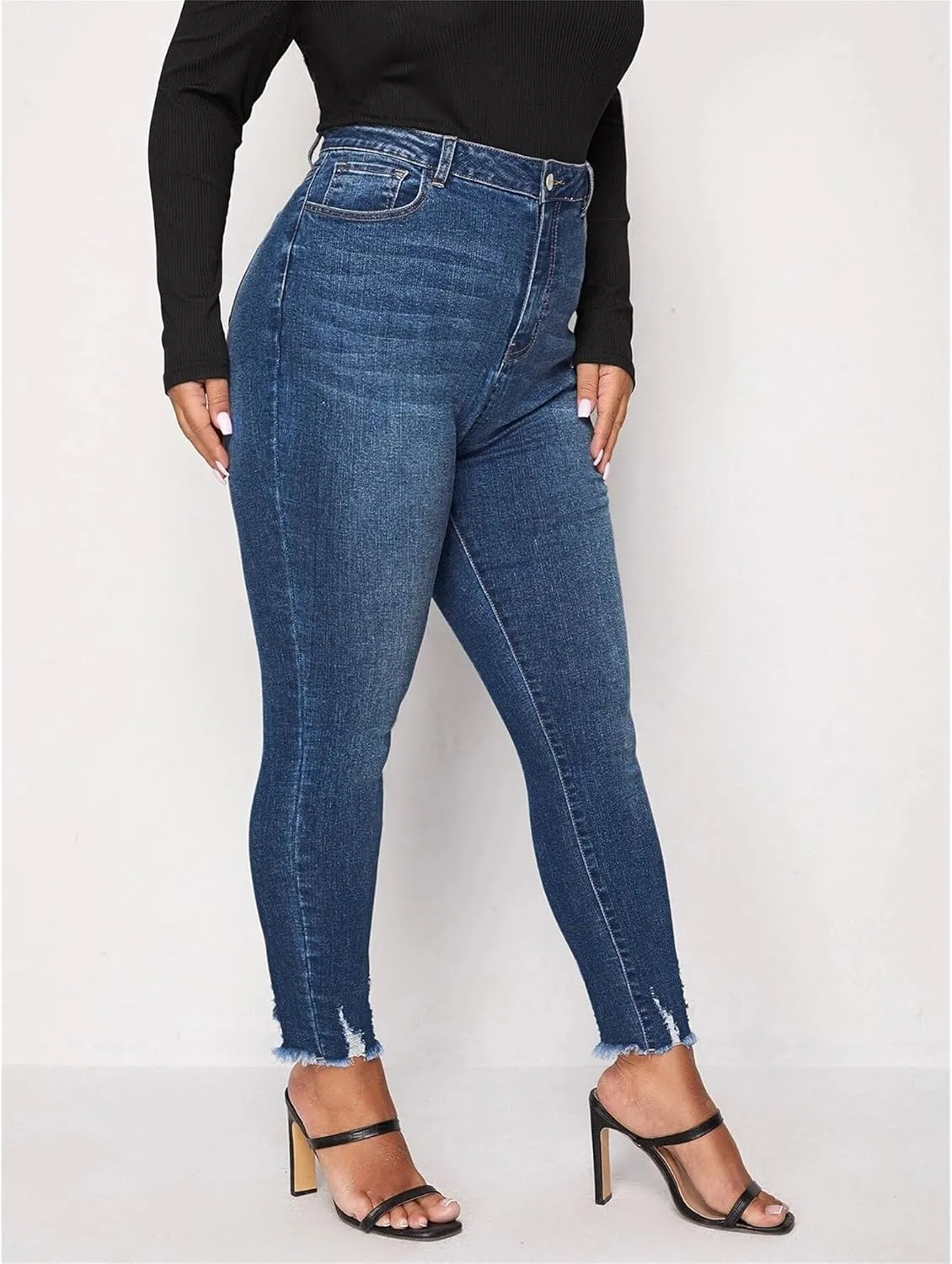 Women's Mid Rise Raw Edge Jeans 2025 Spring Slim Fit Skinny Pants Tight Fashion Casual Pants Large Size Jeans