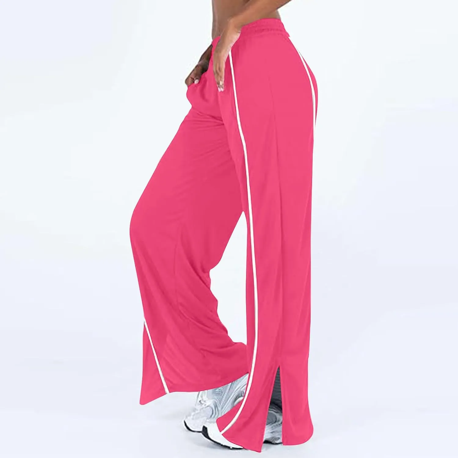 Women's Soft Sweatpants Elastic Stripe Lounge Pants Wide Leg Baggy Sweat Pants High Waisted Track Pants Joggers