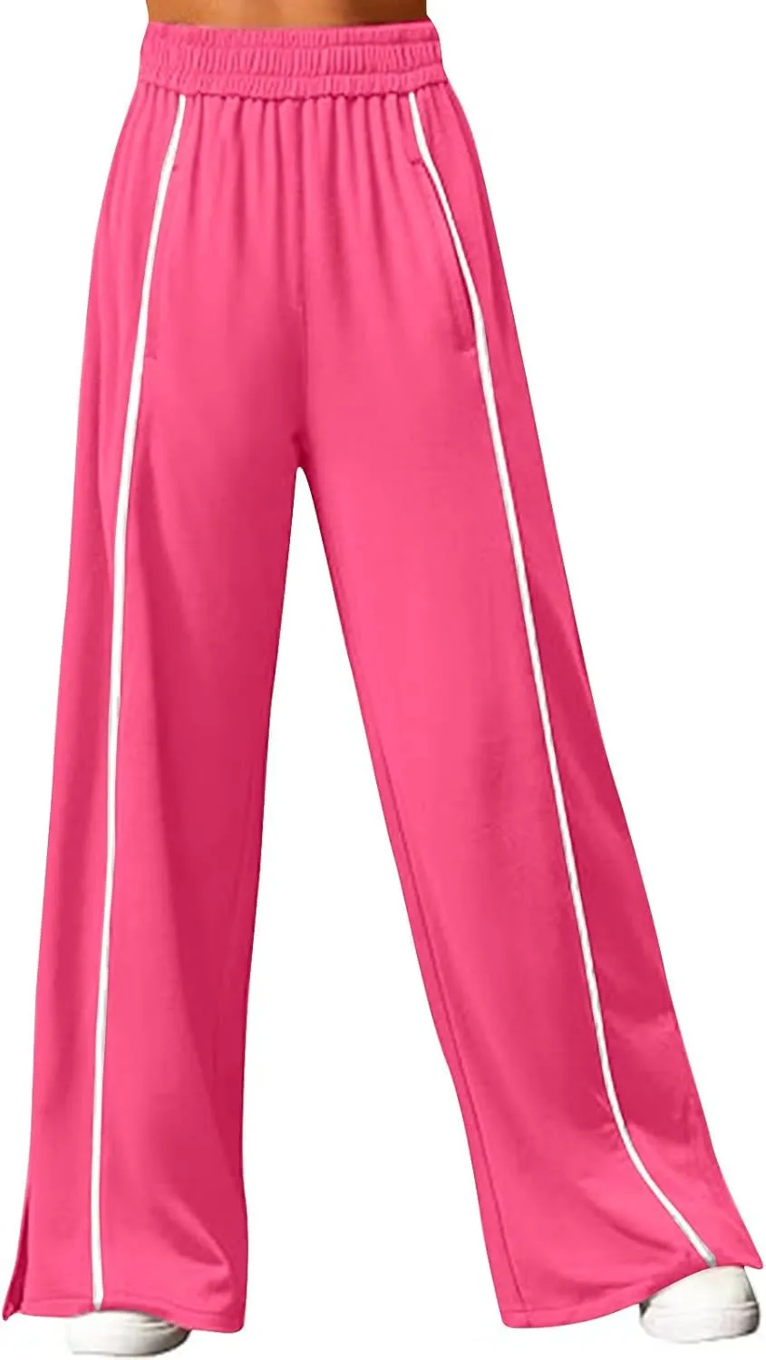 Women's Soft Sweatpants Elastic Stripe Lounge Pants Wide Leg Baggy Sweat Pants High Waisted Track Pants Joggers
