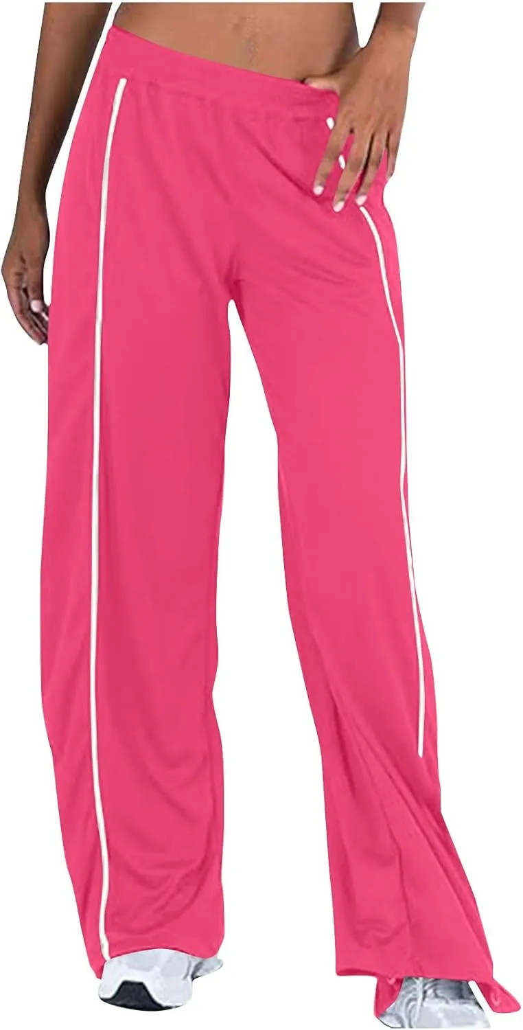 Women's Soft Sweatpants Elastic Stripe Lounge Pants Wide Leg Baggy Sweat Pants High Waisted Track Pants Joggers