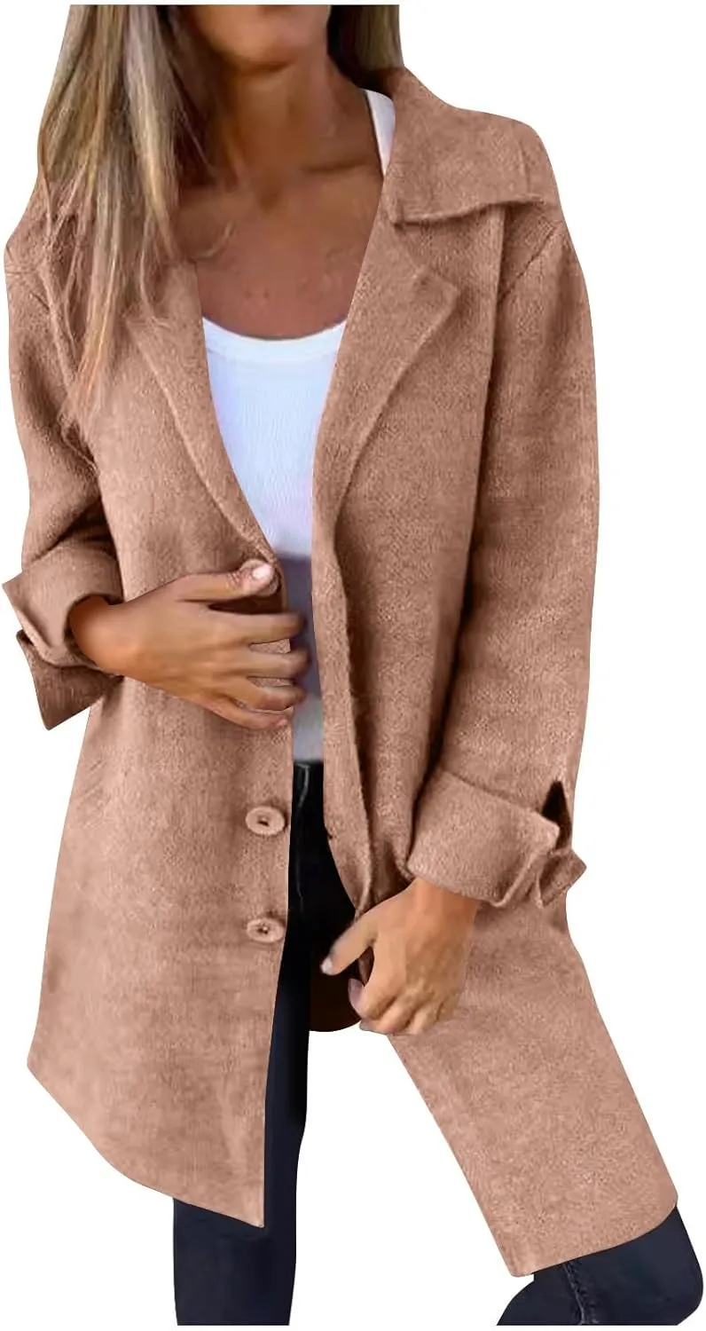 Wool Coat for Women Double Breasted Notch Lapel Trench Caot Elegant Mid-Long Windproof Warm Winter Jackets Outwear